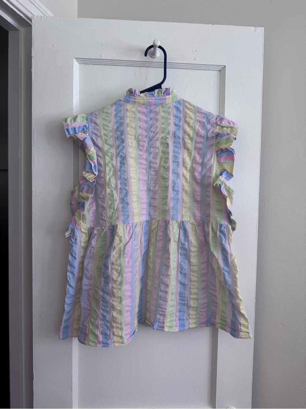 Girls' Pastel Stripe Ruffle Sleeve Blouse - Multi